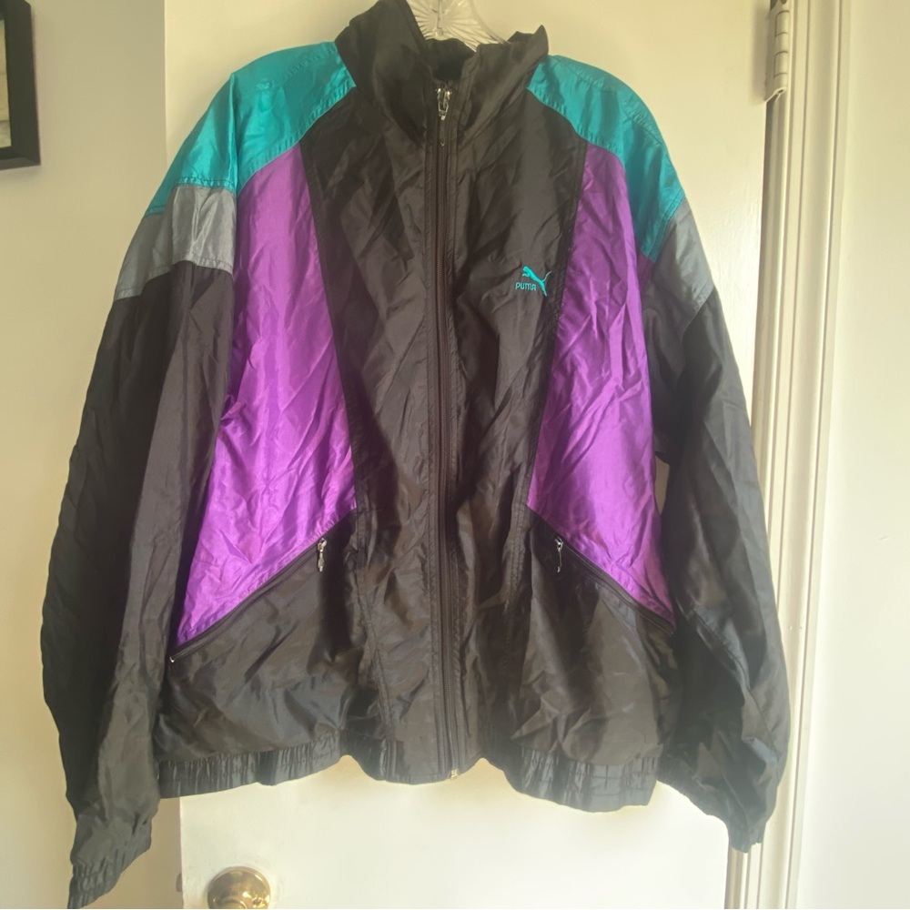 Vintage Puma Black Windbreaker‎ 1990s Jacket Large(M)